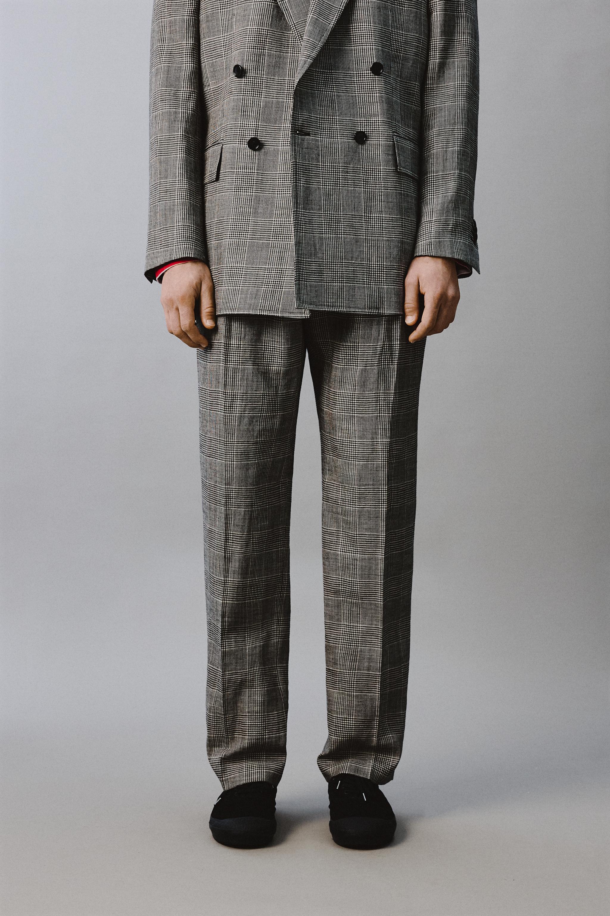 PANTALON DE COSTUME À CARREAUX EN LAINE ET LIN AARON LEVINE X ZARA